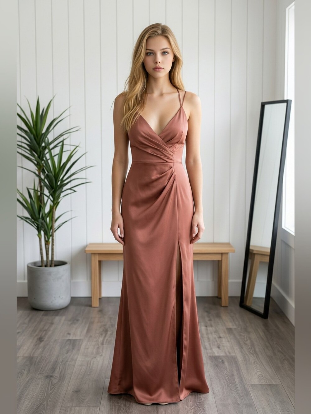 NBD SZ XXS Daydreamer Maxi Dress Dusty Mauve Satin High Slit Prom Formal Wedding